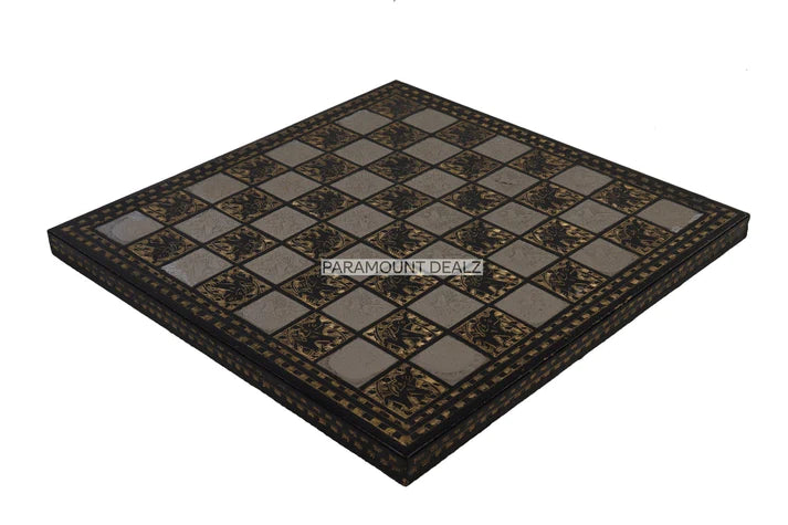 Playminds Vintage Collection Hand Etched 12" Chess Board Without Chess Pieces - Handcrafted by Premium Quality Solid Brass Metal