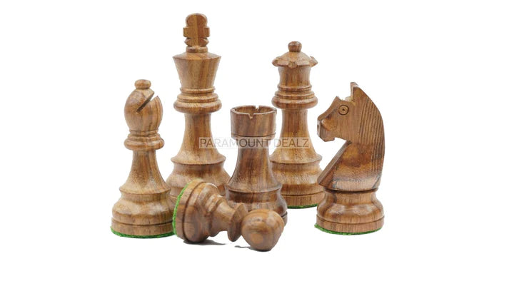 Tournament Series Handmade Wooden Weighted 3.75" King Size 32 + 2 Extra Queens German Knight Chess Pieces with Velvet Carry Pouch
