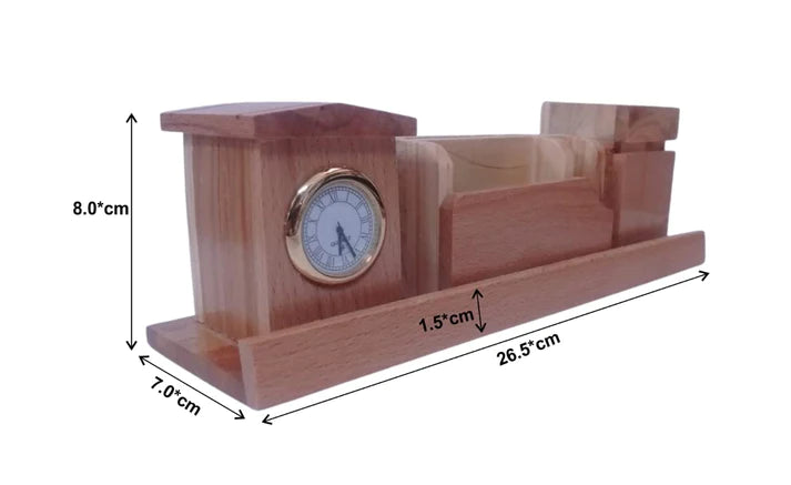 Playminds Personalized Gift, Wooden Desk Organizer with Clock |Pen, Cards & Mobile Holder |Office/Home Decor