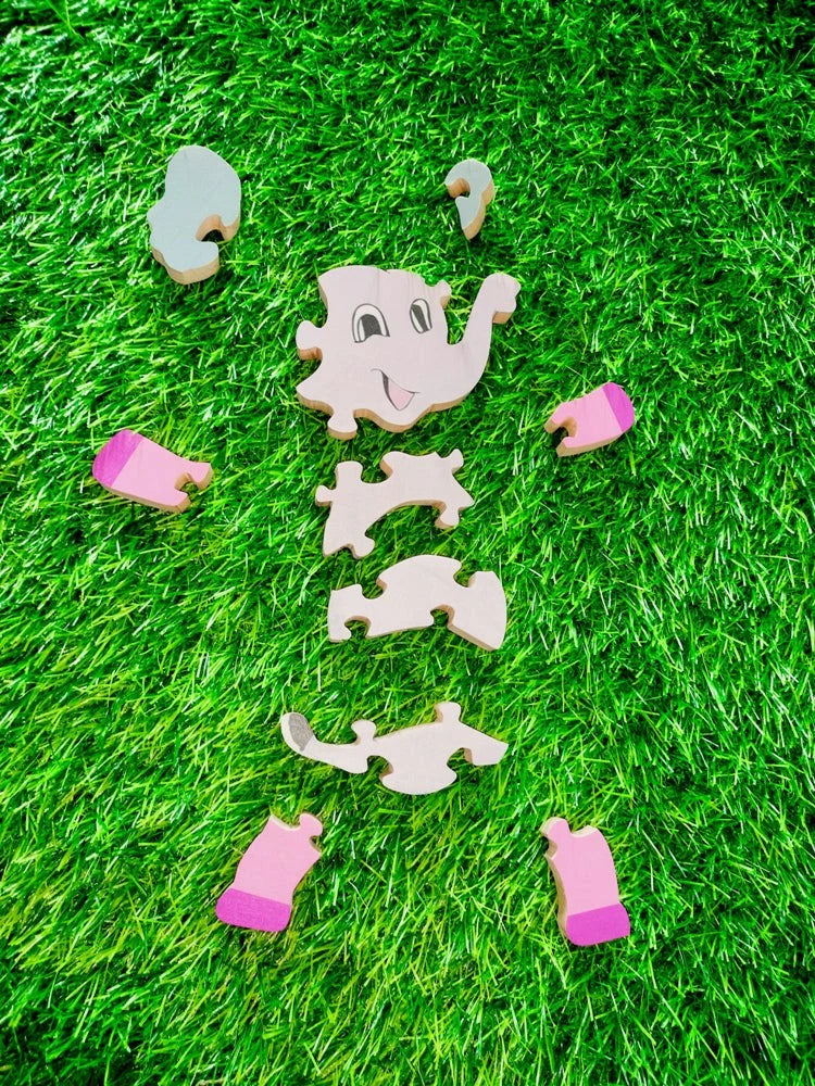 Playminds Baby Elephant Brain Teaser Jigsaw Puzzle set (10 pieces)| Interlocking Wooden Bloc puzzle | Lock in blocks puzzle set| Animals Puzzle| Wooden Puzzle