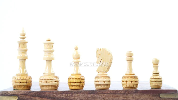 Playminds 3.5" King Size Handmade 32 Chessmen Wooden Chess Pieces with Velvet Carry Pouch and Sheesham Wooden Chess Box - Designed for Professional Players