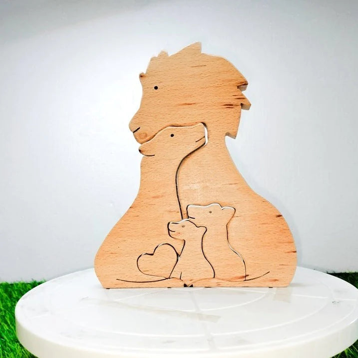 Playminds Wooden Lion Family jigsaw puzzle| Lion Family Jigsaw Puzzle | Decorative Lion Family | Lions Family Showpiece| Kids Room Decoration