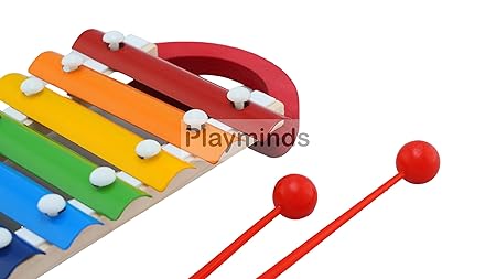 Playminds Ecofriendly Wooden Multicolor Xylophone with 8 Note and 2 Mallets - Musical Toy ( Xylophonewith Handle)