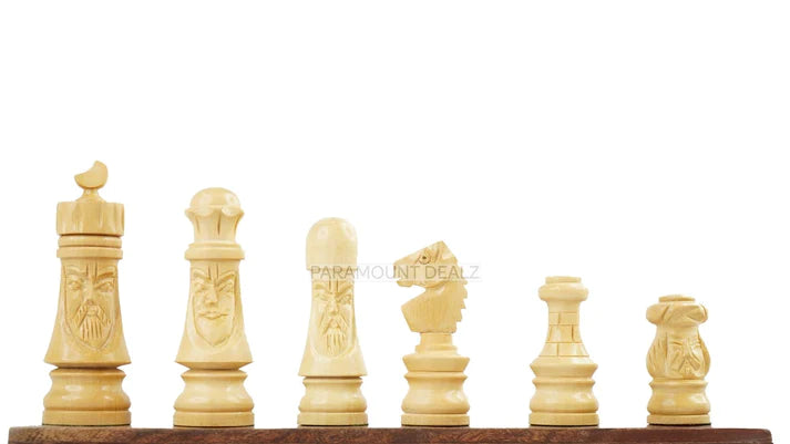 Face Series 3" King Size Handmade 32 Chessmen Wooden Chess Pieces with Velvet Carry Pouch and Sheesham Wood Chess Box - Designed for Professional Players