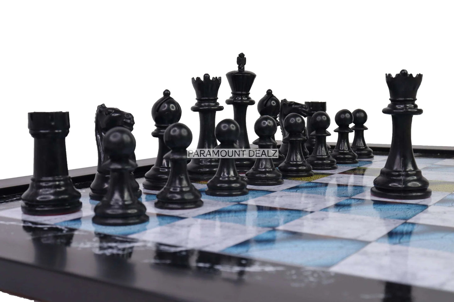 Playminds 21" Wooden Laminated Chess Board with 3.75" Plastic Pieces & Velvet Pouch (Add On: Wooden Chess box & Hydraulic Stand)