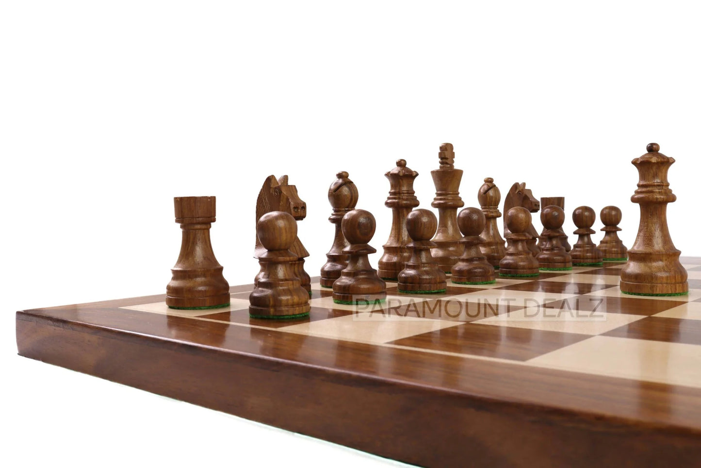 Playminds Grand Master Square Cornered Edition 21 inches Wooden chess board (Acacia wood & Maple wood) with 3.75″ wooden weighted chess pieces and drawstring Velvet chess pouch (Must buy for chess players)
