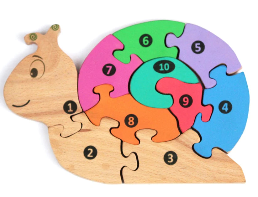 Playminds Snail01 Brain Teaser Jigsaw Number Puzzle Set (10 pieces)| Number puzzle | Interlocking Blocks Puzzle| Lock in Blocks Puzzle| Animals Puzzle| Wooden Puzzle