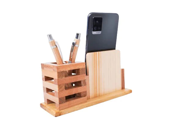 Playminds Personalized Gift, Wooden Desk Organizer |Pen, Cards & Mobile Holder |Office/Home Decor