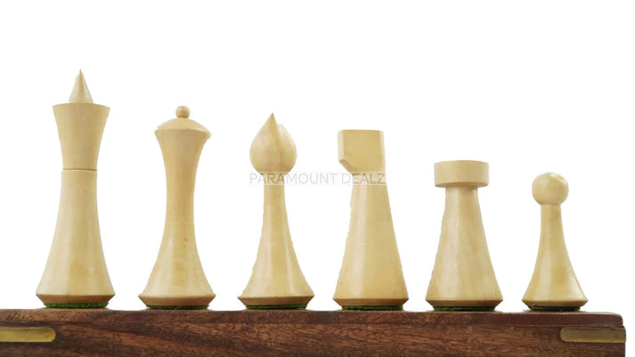 Minimalist Hermann Ohme Design 32 + 2 Extra Queens 3.75" King Size Wooden Chess Pieces Set with Velvet Carry Pouch and Sheesham Wooden Chess Box