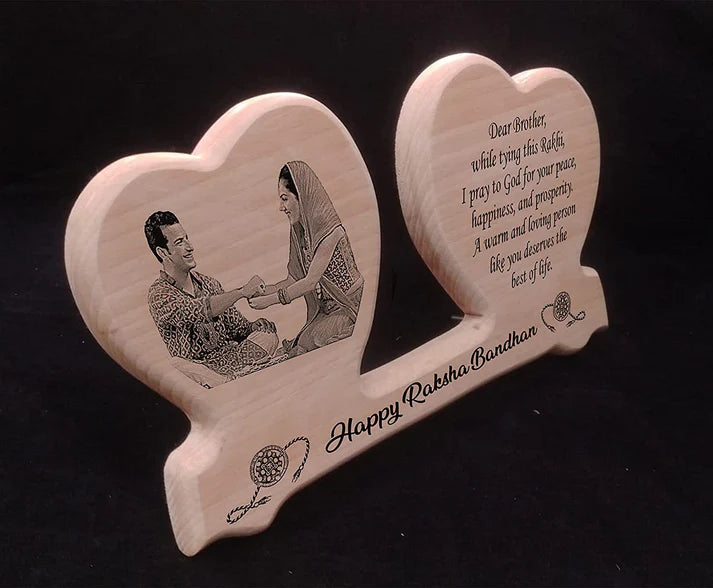 Personalized Engraved Unique Double Heart Designer Wooden Plaque - Best Wood Photo Frame for gifting on Happy Birthday, Anniversary (Double Heart)
