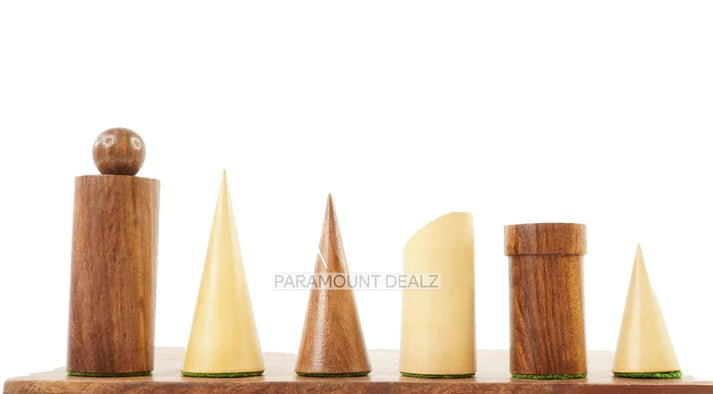 Geometric Minimalist Pattern Seamless Design 32 + 2 Extra Queens 3.4" King Size Wooden Chess Pieces Set with Velvet Chess Pouch and Sheesham Wooden Chess Box