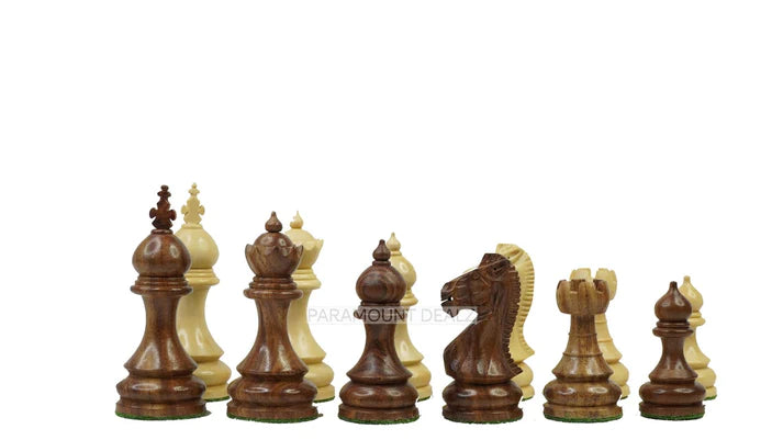 The Taj Series Royal 3.75" King Size 32 + 2 Extra Queens Wooden Chess Pieces with Velvet Carry Pouch and Sheesham Wooden Chess Box