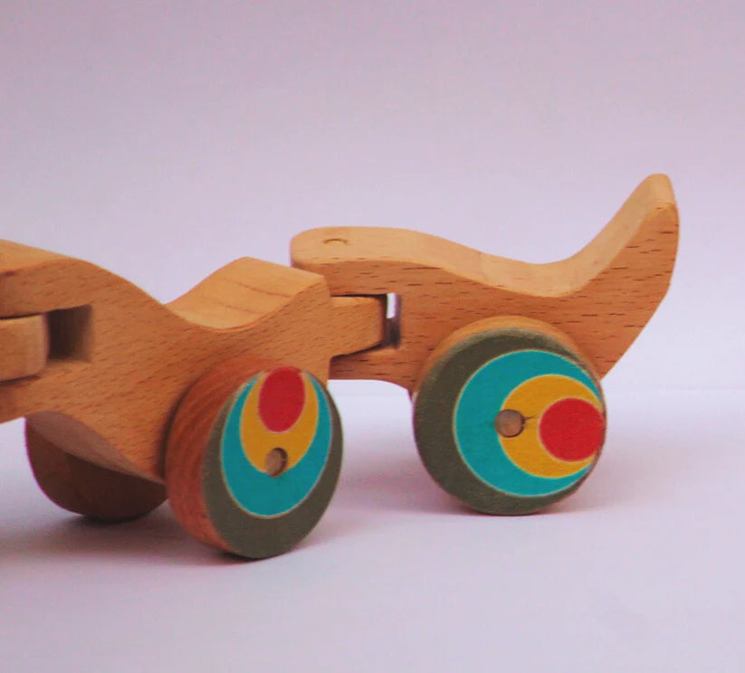 Playminds Wriggle Caterpiller Pull Along Toy (Flexible body for 360 degree Rotation, pull cord, holding piece) | Wooden Push/Pull Toy | Wooden Flexible Toy