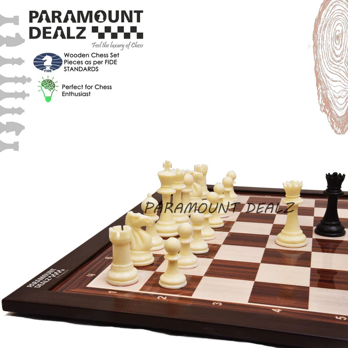 Playminds 21" Wooden Laminated Chess board with plastic chess pieces and pouch