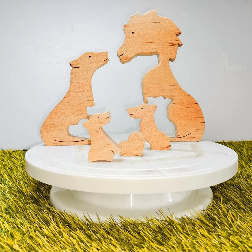 Playminds Wooden Lion Family jigsaw puzzle| Lion Family Jigsaw Puzzle | Decorative Lion Family | Lions Family Showpiece| Kids Room Decoration