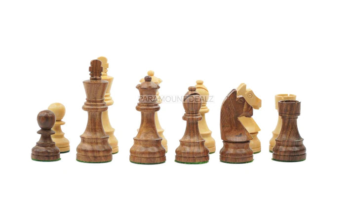 Tournament Series Handmade Wooden Weighted 3.75" King Size 32 + 2 Extra Queens German Knight Chess Pieces with Velvet Carry Pouch