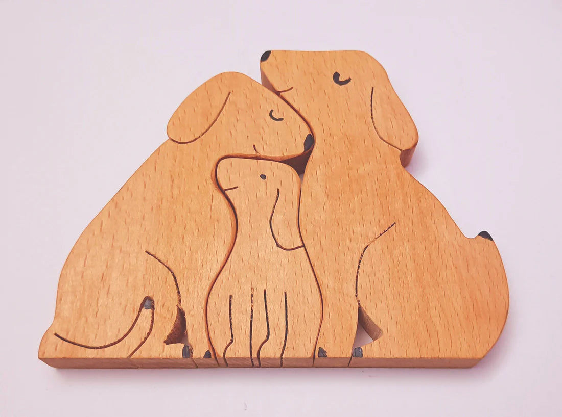 Playminds Wooden Dogs Family Jigsaw Puzzle | Pupps Family Jigsaw Puzzle/Showpiece| Kids Room Decoration