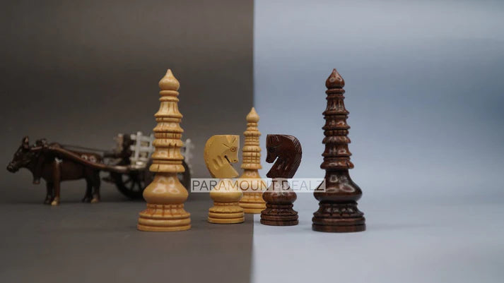 Playminds Handcrafted Wooden Chess Pieces with Velvet Carry Pouch - Green Felt Bottom