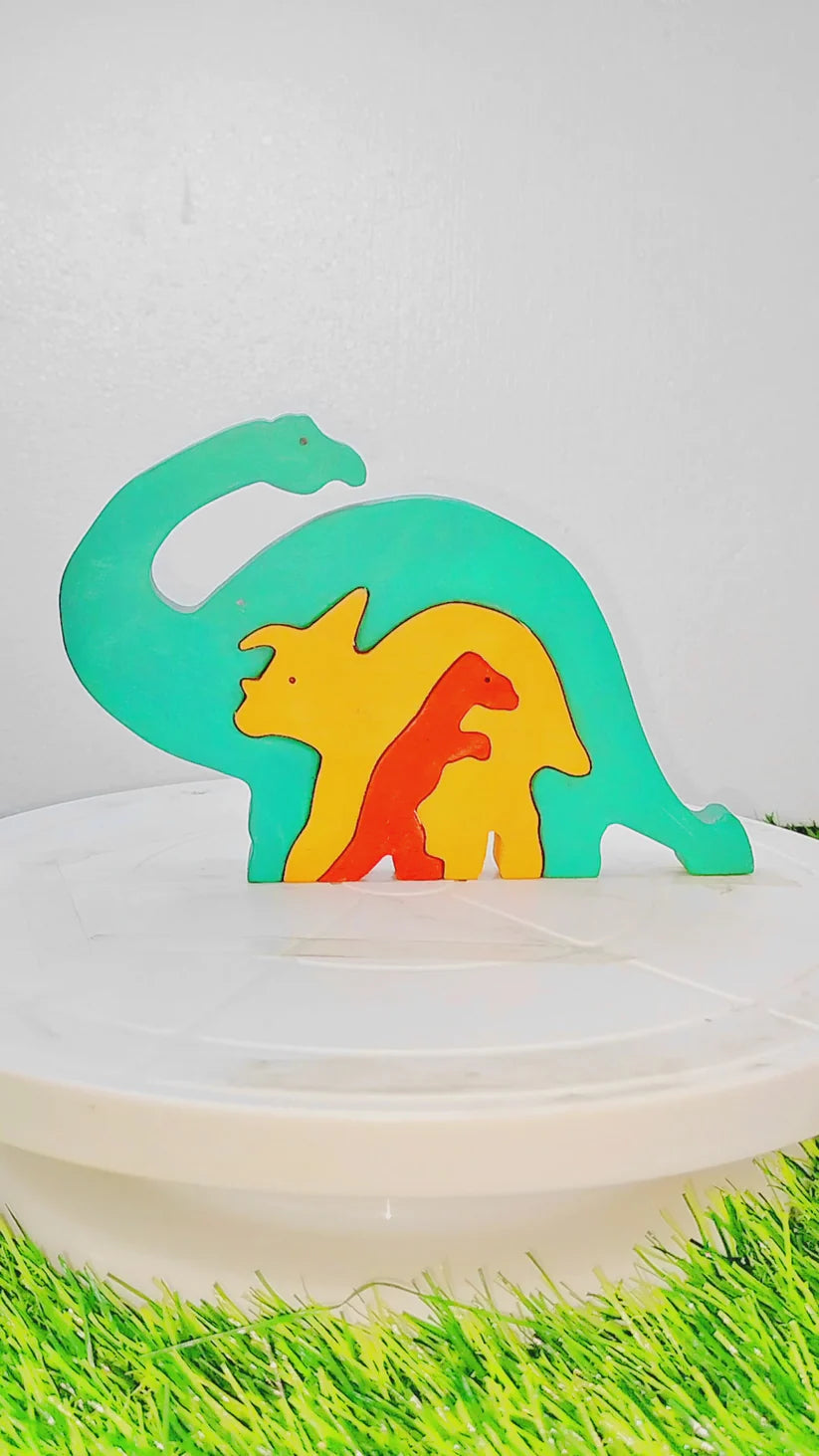 Playminds Dinosaur Brain Teaser Jigsaw Animal Puzzle set (3 pieces)| Lock in blocks puzzle set| Animals Puzzle| Wooden Puzzle