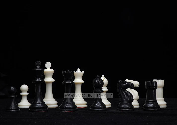 FIDE Standard Classic 3.75" King Size Handcrafted Premium Quality Plastic 32 Chessmen Chess Pieces with Velvet Chess Carry Pouch