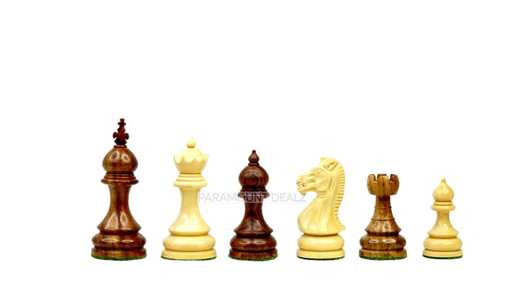 The Taj Series Royal 3.75" King Size 32 + 2 Extra Queens Wooden Chess Pieces with Velvet Carry Pouch and Sheesham Wooden Chess Box