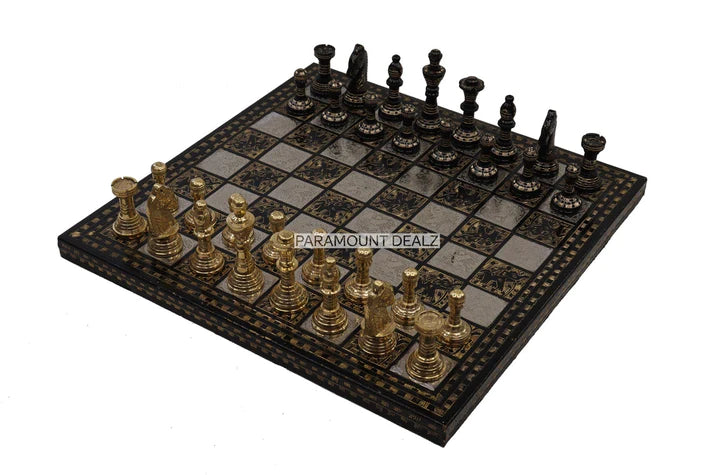 Playminds Vintage Collection Hand Etched 12" Chess Board Without Chess Pieces - Handcrafted by Premium Quality Solid Brass Metal