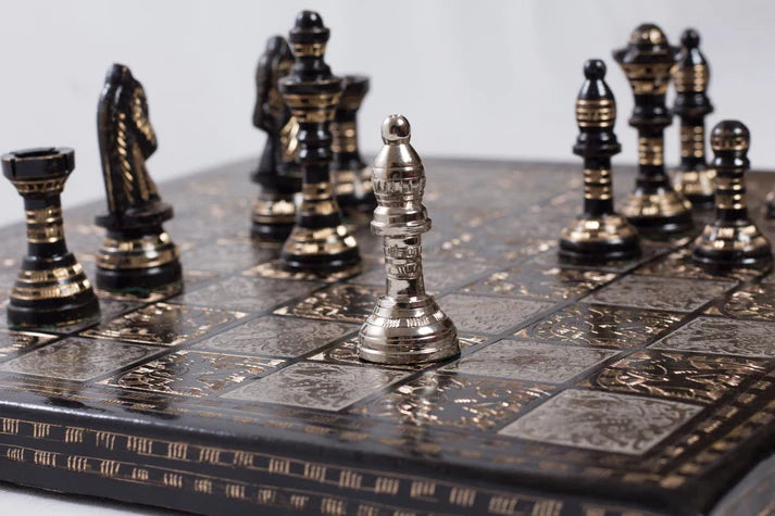 Playminds Vintage Collection 12" Chess Board with Chess Pieces and Chess Box | Made from Solid Brass Handcrafted by Indian Artisan