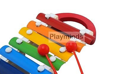 Playminds Ecofriendly Wooden Multicolor Xylophone with 8 Note and 2 Mallets - Musical Toy ( Xylophonewith Handle)