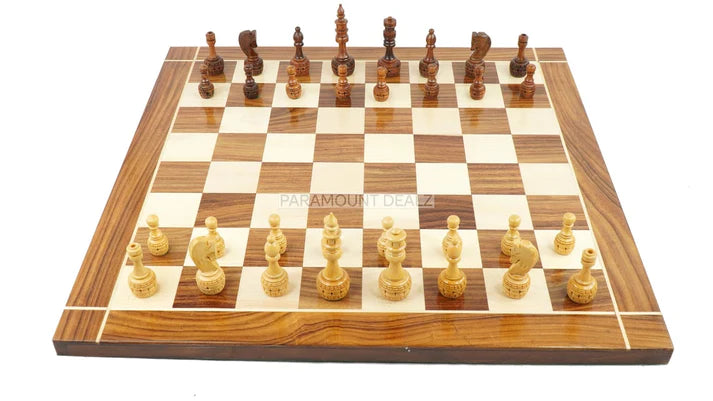 Playminds 3.5" King Size Handmade 32 Chessmen Wooden Chess Pieces with Velvet Carry Pouch and Sheesham Wooden Chess Box - Designed for Professional Players