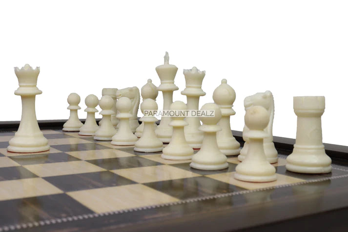 Playminds 21" Wooden Laminated Chess Board with 3.75" Staunton styled Plastic Chess Pieces & Velvet Pouch (Add On: Wooden Chess box & Hydraulic Stand)