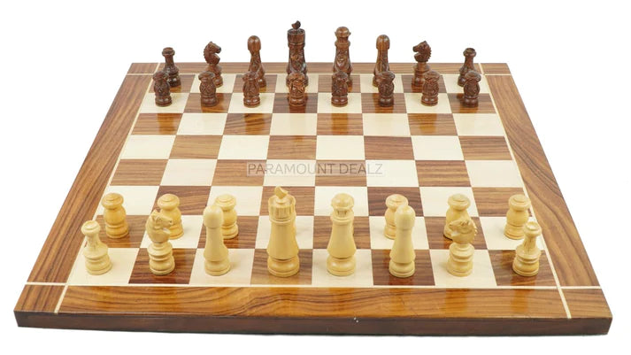 Face Series 3" King Size Handmade 32 Chessmen Wooden Chess Pieces with Velvet Carry Pouch and Sheesham Wood Chess Box - Designed for Professional Players