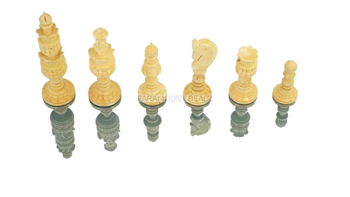 Lotus Style Series 4" King Size Handmade Wooden 32 Chessmen Chess Pieces Set with Velvet Carry Pouch and Sheesham Wooden Chess Box - Designed for Professional Players