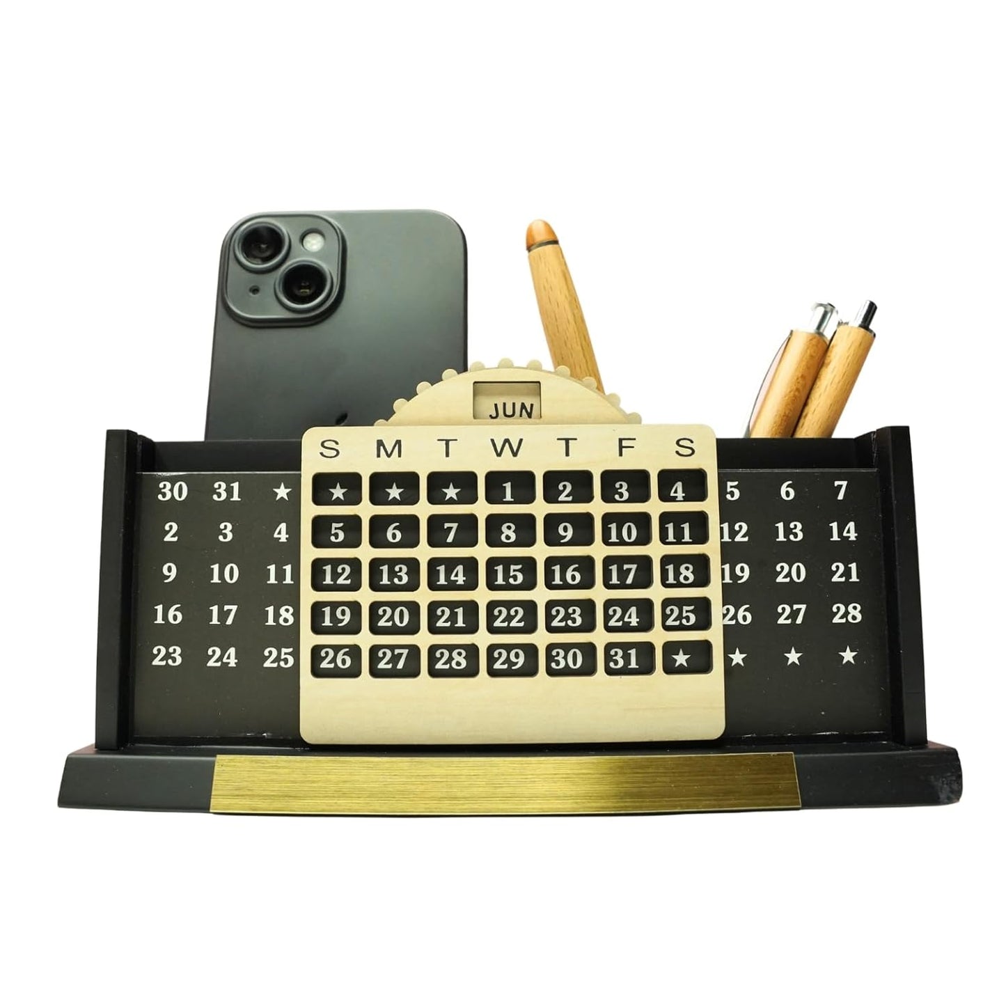 Craft Closet & Gifts - Wooden Stylish Calendar Design Mobile and Pencil Holder - Personalized Office Table Desk Supplies Accessory for IAS, Advocate, Office & Corporate Gifts