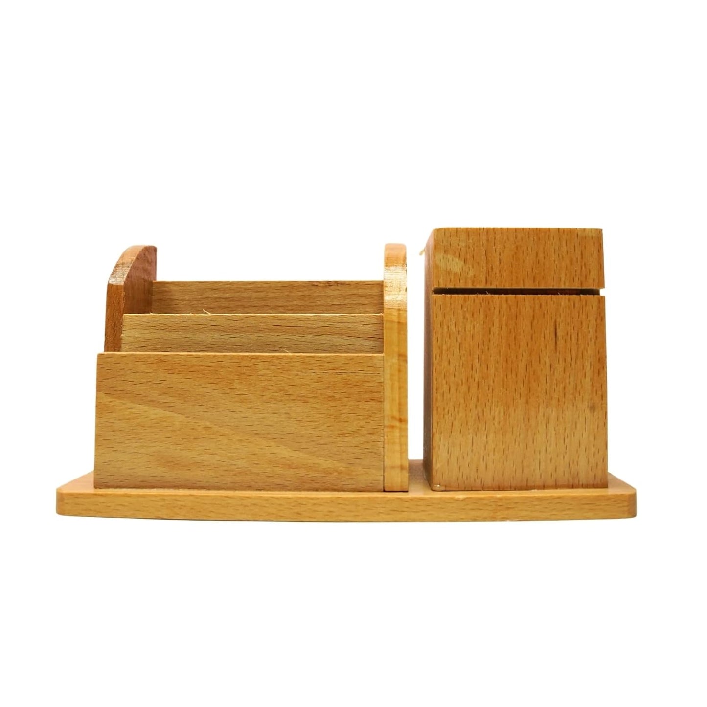 Craft Closet & Gifts - Steam Beech Wood Pencil Pen Stand with Card and Mobile Holder - Design 2 - Personalized Office Accessory for IAS, Advocate, Office & Corporate Gifts