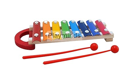 Playminds Ecofriendly Wooden Multicolor Xylophone with 8 Note and 2 Mallets - Musical Toy ( Xylophonewith Handle)