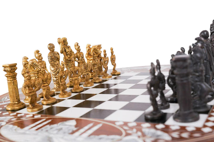 Playminds Handmade Wood Chess Table with Bone Inlay, Hand Crafted Solid Luxury Wooden Board Game & Weighted Pieces Set - Living Room Decors for Lovers