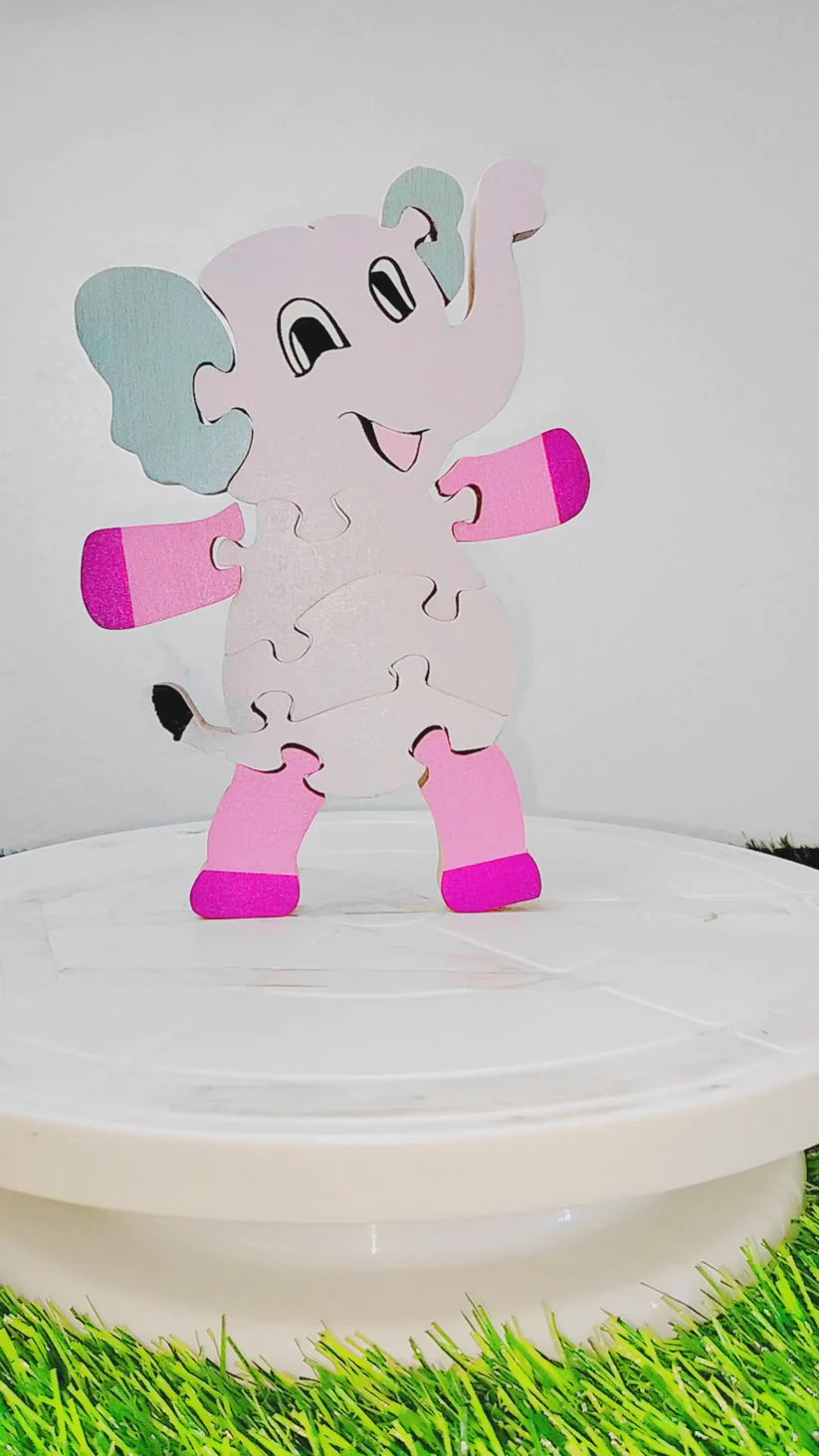 Playminds Baby Elephant Brain Teaser Jigsaw Puzzle set (10 pieces)| Interlocking Wooden Bloc puzzle | Lock in blocks puzzle set| Animals Puzzle| Wooden Puzzle