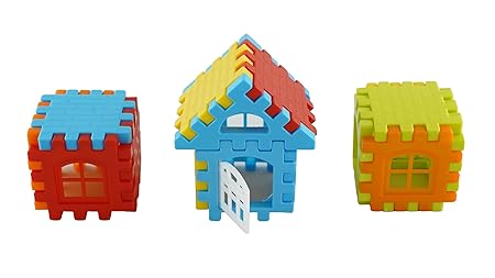 Playminds Multi Color Eco Freindly Building DIY Plastic Blocks | Kids Puzzle Games |Toys for Children | Educational & Learning Toy for Kids - (90 Pieces and Windows) with Smooth Edges for Girls &Boys