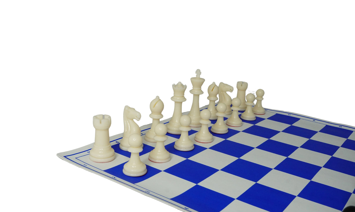 Playminds Vinyl Chess Set with 2 Extra Queens & Chess Bag (available in 17 Inches and 20 Inches) - Color Blue & White