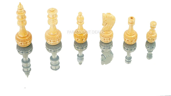 Playminds 3.5" King Size Handmade 32 Chessmen Wooden Chess Pieces with Velvet Carry Pouch and Sheesham Wooden Chess Box - Designed for Professional Players