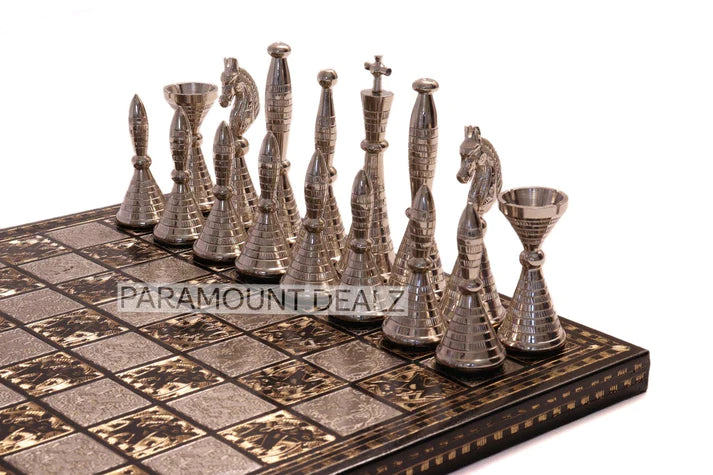 Playminds Brass and Metal Handcrafted Chess Board Game Set - 14" Chess Board with Chess Pieces and Chess Box