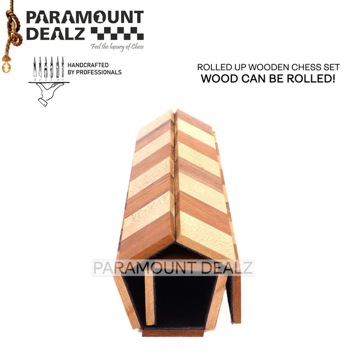 Playminds 12.6" Personalized Solid Wood Roll Up Travel chess board in Indian Rosewood & Maple Wood- 40 mm square & Chess Pouch
