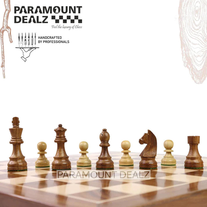 Playminds Grand Master Square Cornered Edition 21 inches Wooden chess board (Acacia wood & Maple wood) with 3.75″ wooden weighted chess pieces and drawstring Velvet chess pouch (Must buy for chess players)