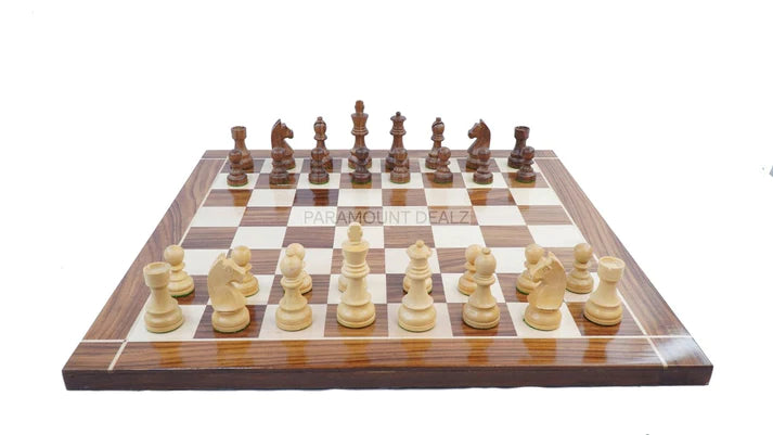 Tournament Series Handmade Wooden Weighted 3.75" King Size 32 + 2 Extra Queens German Knight Chess Pieces with Velvet Carry Pouch