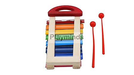 Playminds Ecofriendly Wooden Multicolor Xylophone with 8 Note and 2 Mallets - Musical Toy ( Xylophonewith Handle)