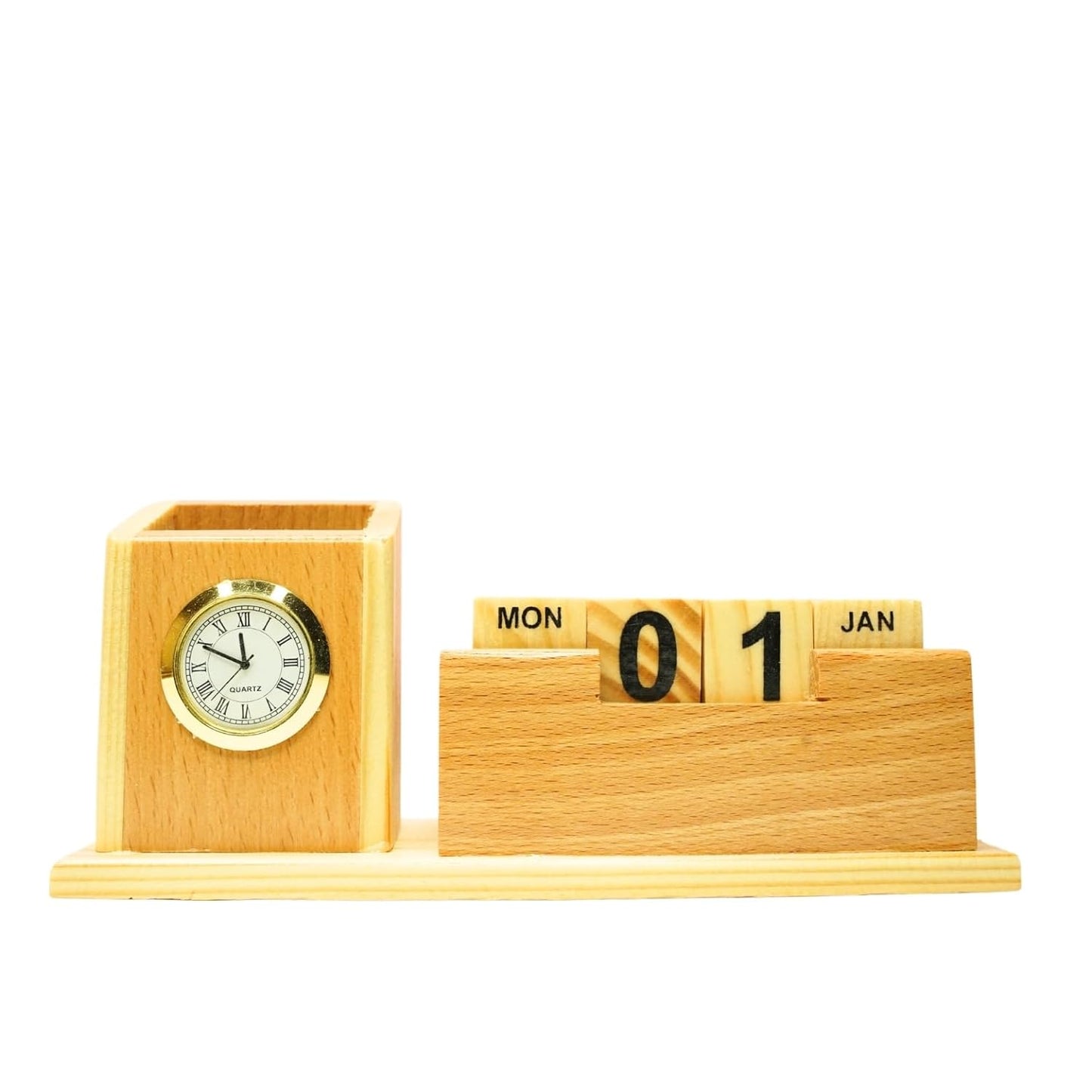 Craft Closet & Gifts - Wooden Pencil Pen Stand Holder with Rolling Calendar and Mobile Stand Slot - Personalized Office Accessory for IAS, Advocate, Office & Corporate Gifts