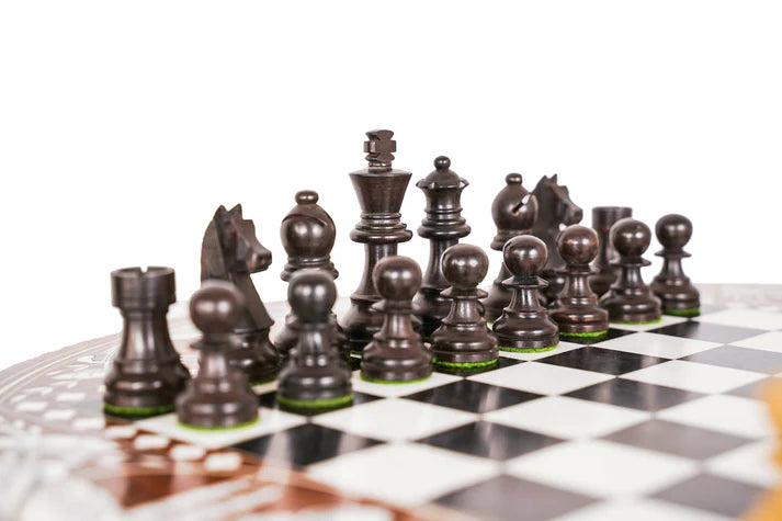 Playminds Chess Table with Bone Inlay - Hand Crafted Solid Luxury Board Game & Weighted Pieces Set - Living Room Decors for Lovers