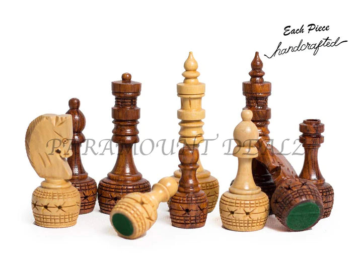 Hand Crafted Carving Chess Pieces with Chess Wooden Box - Best for Gifting & Home Decor (Without Chess Board)
