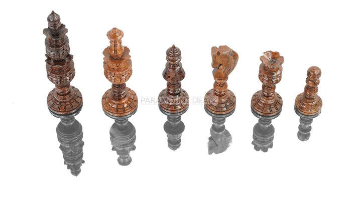 Lotus Style Series 4" King Size Handmade Wooden 32 Chessmen Chess Pieces Set with Velvet Carry Pouch and Sheesham Wooden Chess Box - Designed for Professional Players