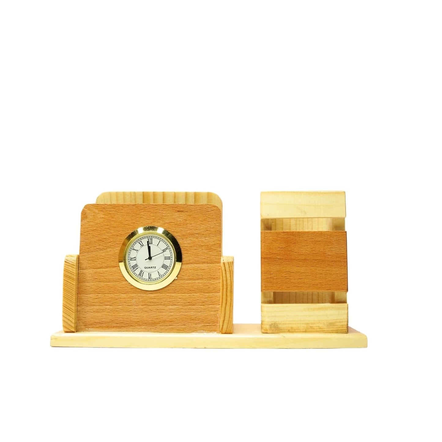 Craft Closet & Gifts - Wooden Pen/Pencil Holder Stand with Mobile Slot and Clock - Personalized Office Accessory for IAS, Advocate, Office & Corporate Gifts